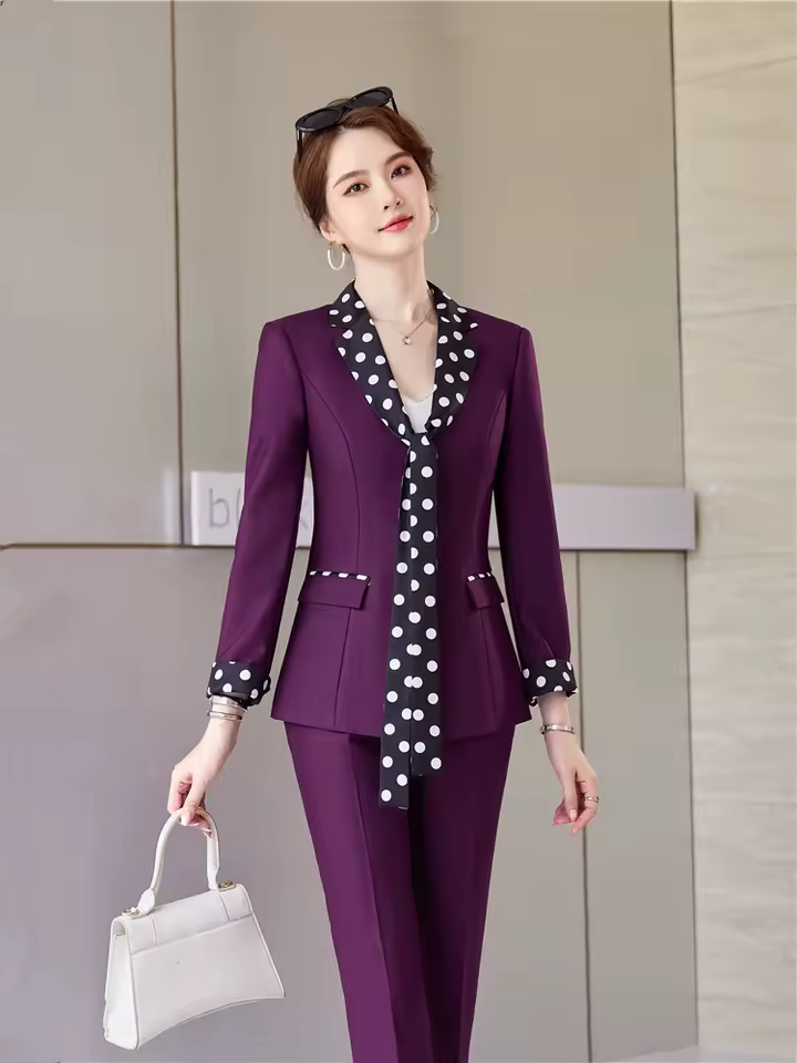 Elegant Double Breasted Scarf Collar Office Blazer and Pants 2 Pieces Outfits - Image 7