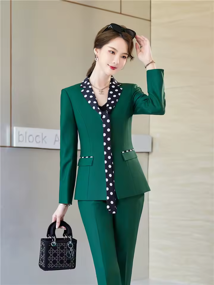 Elegant Double Breasted Scarf Collar Office Blazer and Pants 2 Pieces Outfits - Image 3