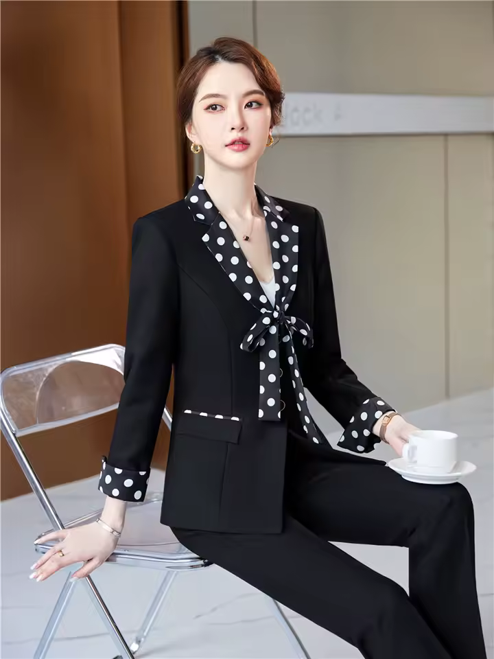 Elegant Double Breasted Scarf Collar Office Blazer and Pants 2 Pieces Outfits - Image 5