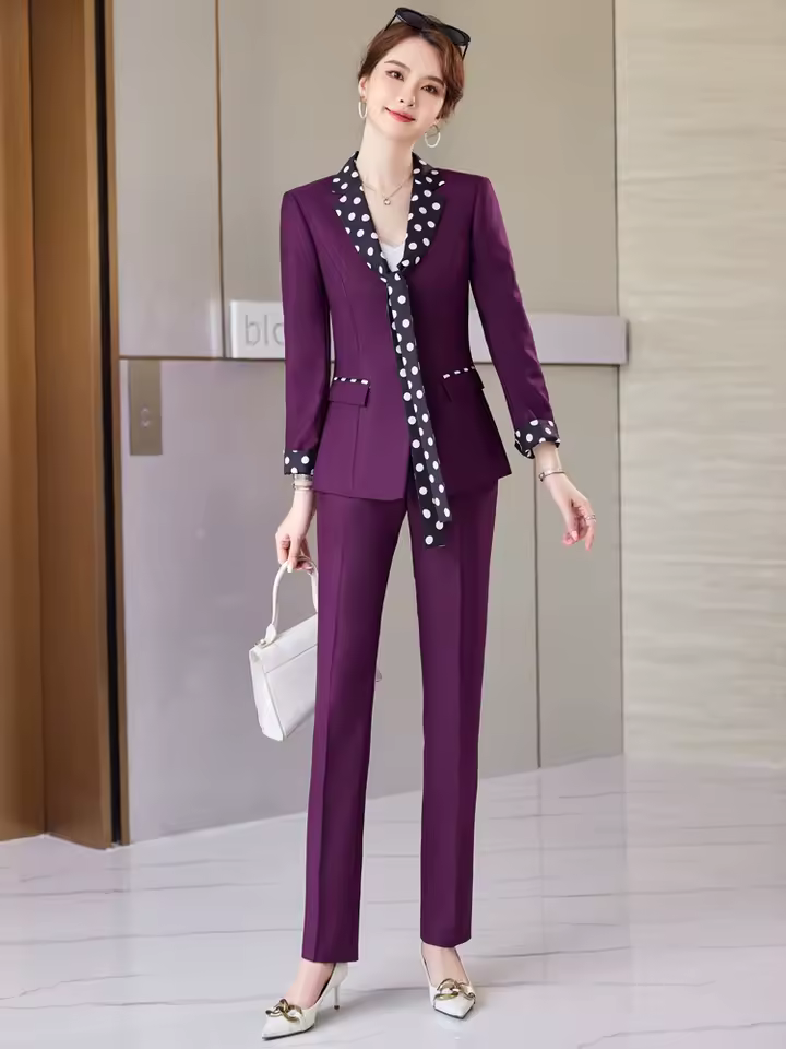 Elegant Double Breasted Scarf Collar Office Blazer and Pants 2 Pieces Outfits - Image 6