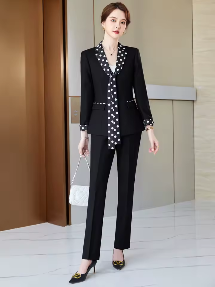 Elegant Double Breasted Scarf Collar Office Blazer and Pants 2 Pieces Outfits - Image 4