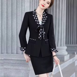 Formal Double Breasted Scarf Collar Office Blazer and Pants 2 Pieces Outfits
