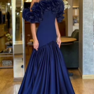 Elegant Floor-Length Backless Chiffon One Shoulder Flower Prom Dresses