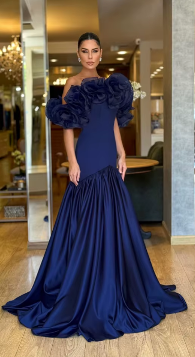 Elegant Floor-Length Backless Chiffon One Shoulder Flower Prom Dresses