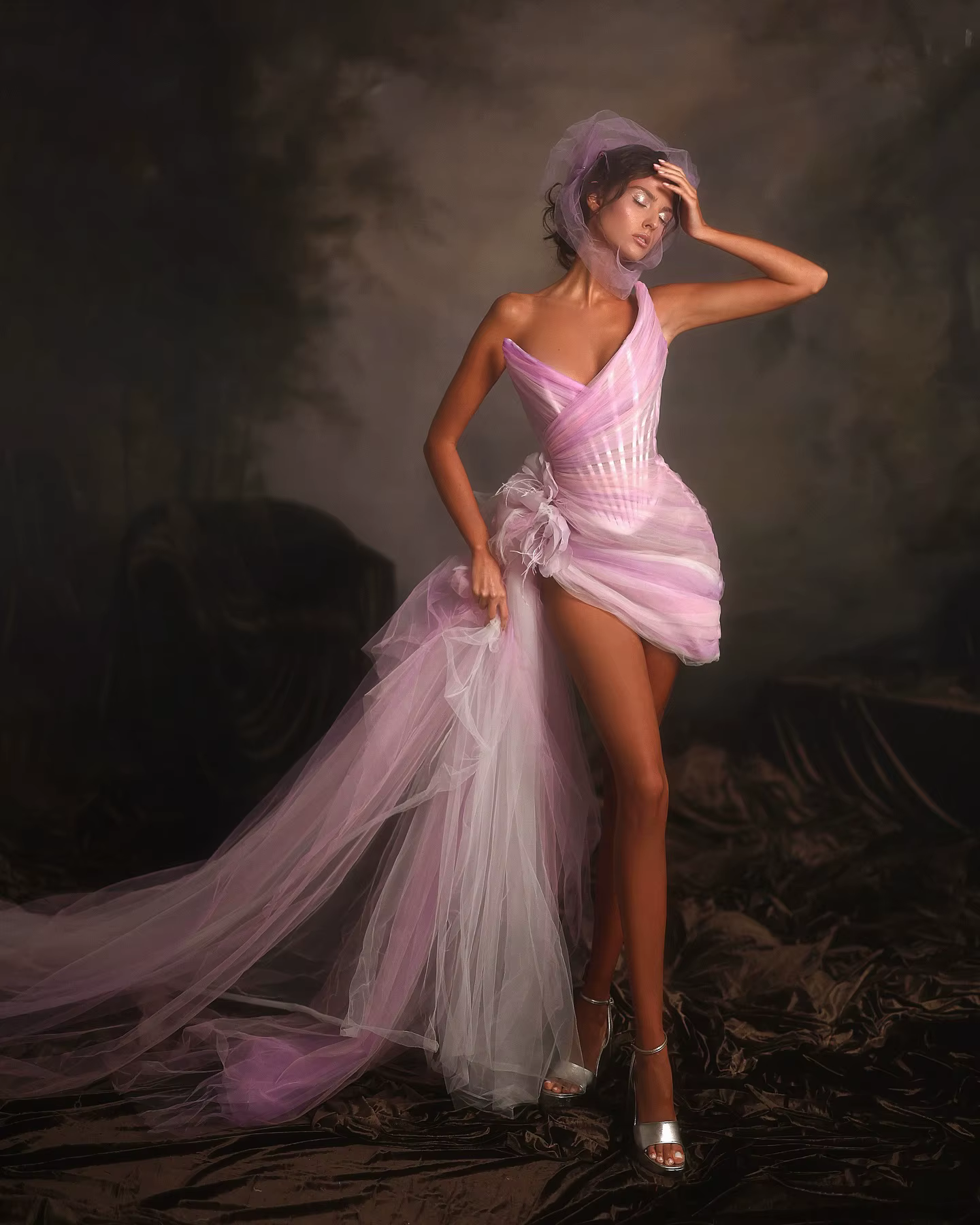 Elegant Floral Asymmetrical Overlay Evening Party Maxi Dress