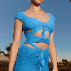 Elegant Hollow Out Backless Solid Sleeveless Draped Club Party Mini Dress