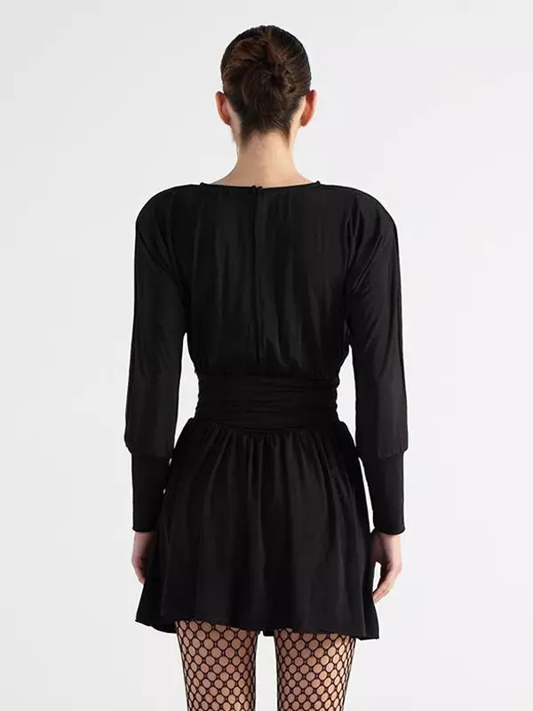 Elegant Jewel Long Sleeve Pleated Skater Mini Dress - Image 10