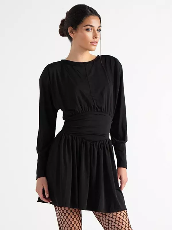 Elegant Jewel Long Sleeve Pleated Skater Mini Dress - Image 7