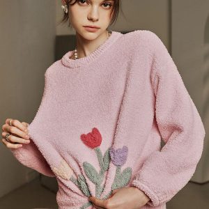 Elegant Jewel Neck Long Sleeves WarmLounge wear Set