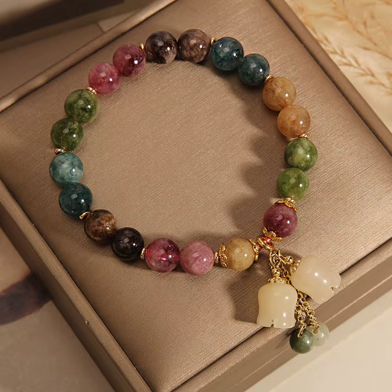 Elegant Lily of the Valley Flower Pendant Elastic Beaded Natural Stone Bracelets - Image 2
