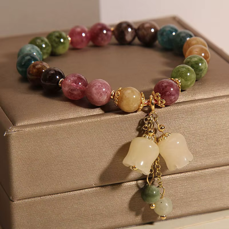 Elegant Lily of the Valley Flower Pendant Elastic Beaded Natural Stone Bracelets - Image 3