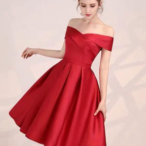 Elegant Off Shoulder Knee Length Formal Satin Cocktail Party Dress