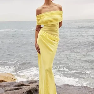 Elegant Off-shoulder Backless Ruched Sleeveless Maxi Dress