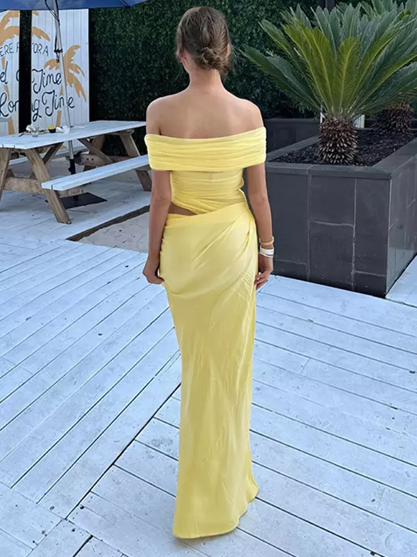 Elegant Off-shoulder Backless Ruched Sleeveless Maxi Dress - Image 3