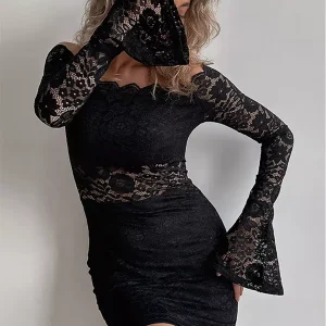 Elegant Off-the-shoulder Bell Long Sleeve Bodycon Mini dress