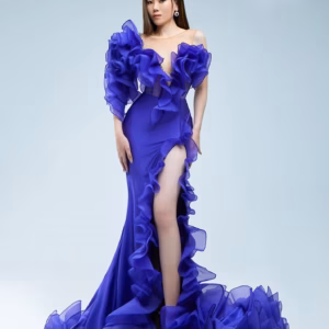 Elegant One Shoulder Asymmetrical Ruched Split Long Evening Party Dress