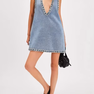 Elegant Patchwork Diamonds V-Neck Sleeveless Pullover High Street Mini Dress