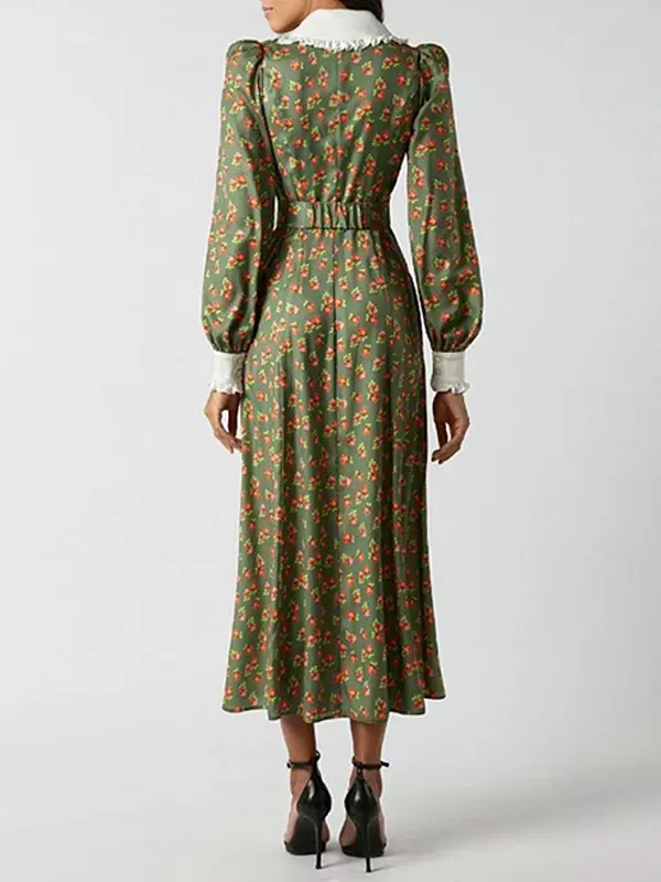 Elegant Peter Pan Collar Vintage Bishop Floral Sleeve Long Dress - Image 9