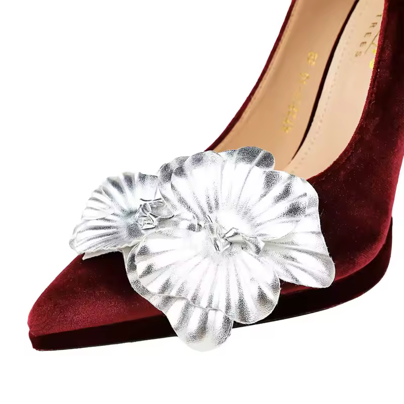 Elegant Pointed Toe SLIP-ON Upper Flower Design Stiletto Pumps Thin Heels - Image 4