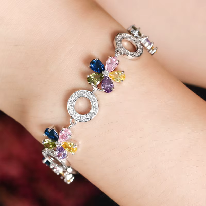 Elegant Prom Party Charm Big Round Flower Crystal Bracelet