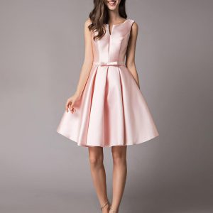 Elegant Satin Soft Pink A Line Sleeveless Short Prom Cocktail Dress