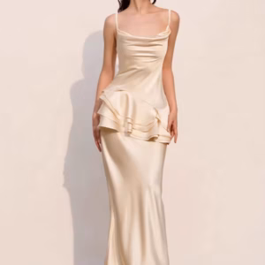 Elegant Sleeveless Backless Long Sling Ruffles Slim Evening Party Maxi Dress