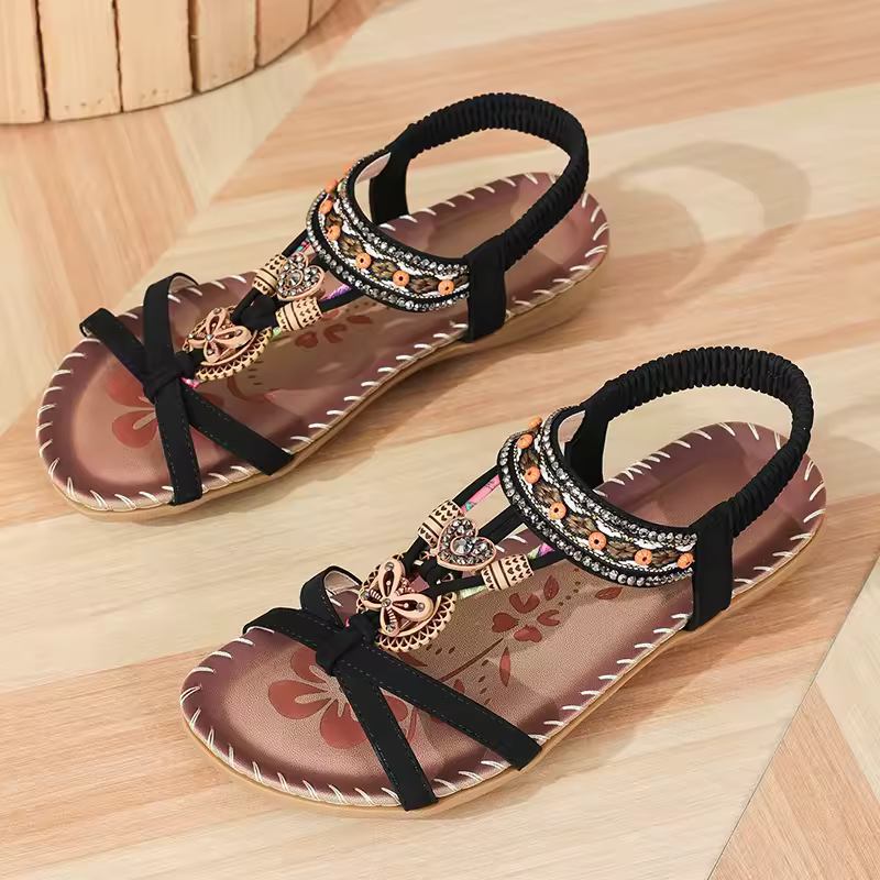 Elegant Solid Polyester Elastic band Open Strap Outdoor Sandals