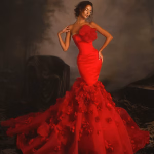 Elegant Strapless 3D Flower Mermaid Bridal Wedding Maxi Dress