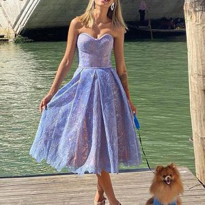Elegant Strapless Lace Sleeveless Open Shoulder Midi Dress3 Elegant Strapless Lace Sleeveless Open Shoulder Midi Dress