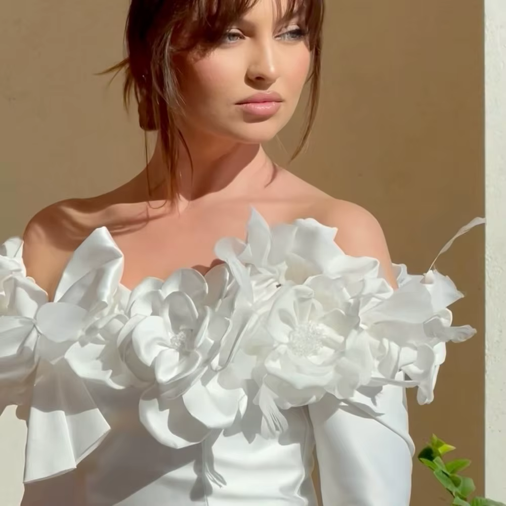 Elegant Strapless Long Sleeves Pearls One Shoulder Formal Evening Prom Dresses