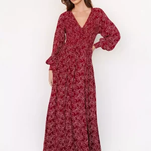Elegant V-neck Boho Bishop Sleeve Floral Maxi Dress