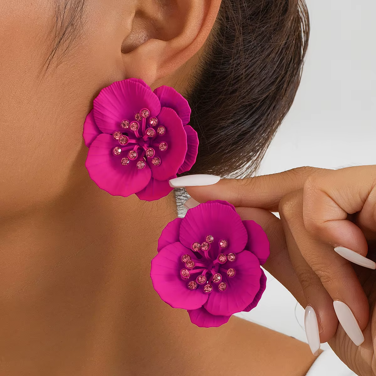 Exaggerated Large Flower Metal Spray Paint Matte Floral Stud Earrings