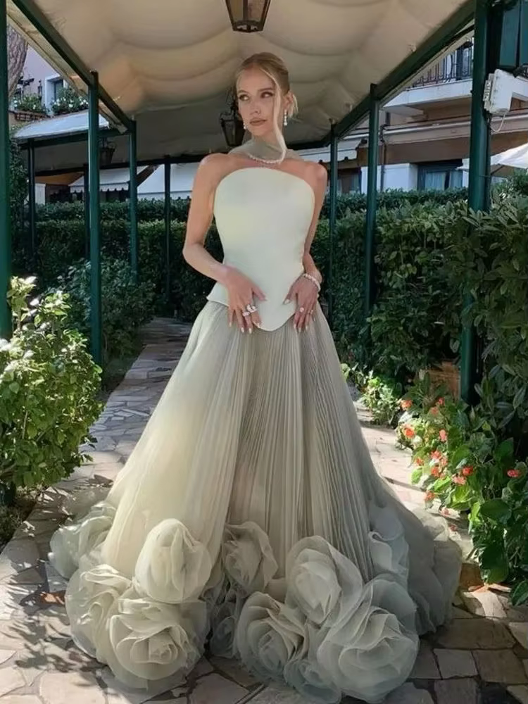 Formal Flower A-line Long Wedding Party Floor-Length Bridal Maxi Dress - Image 4