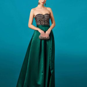 Formal Mermaid Strapless A Line Split Floor-Length Evening Party Gown