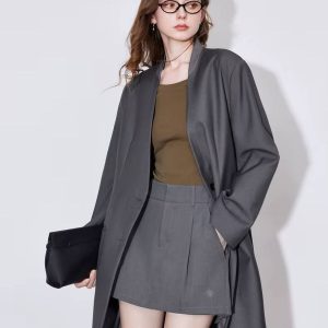 Formal Single Breasted Turn Down Collar Jacket And Skirt 2 Piece Suit