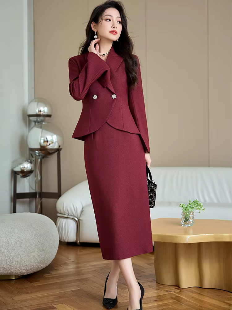 Formal Single Button Business Work Blazer And Skirt Two Piece Suit