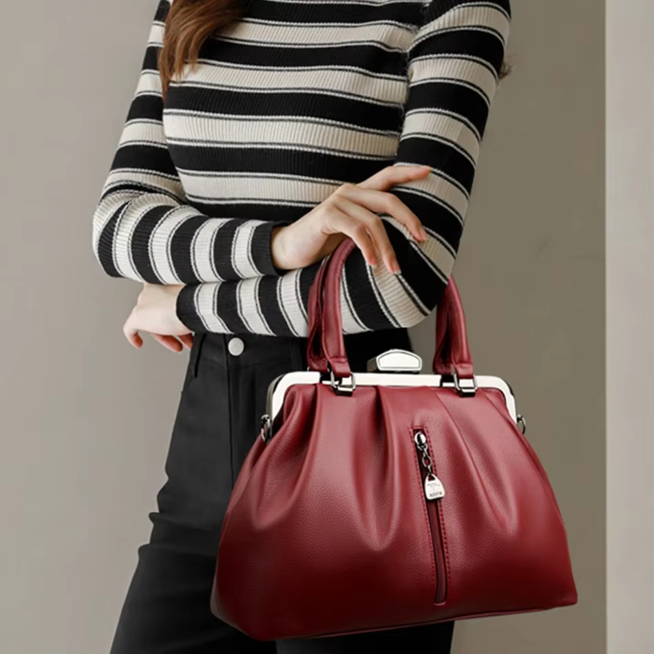 Genuine High Quality Leather Solid Color Portable Messenger Cloud Shoulder Bag