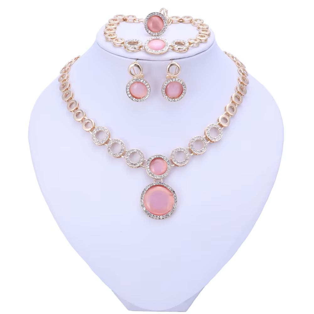 Glamour Crystal Jewelry Necklace Earrings Bracelet Ring Wedding Dress Set - Image 2