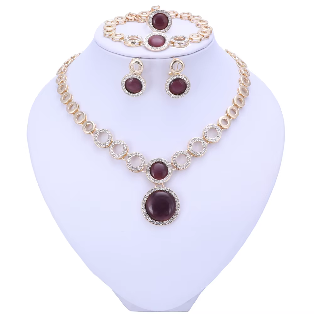 Glamour Crystal Jewelry Necklace Earrings Bracelet Ring Wedding Dress Set - Image 3