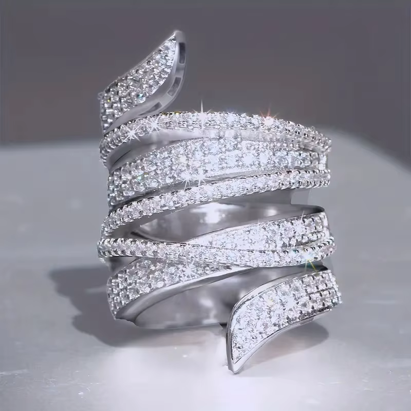 Irregular Shaped Full Cubic Zirconia Sparkling Wide Ring - Image 2