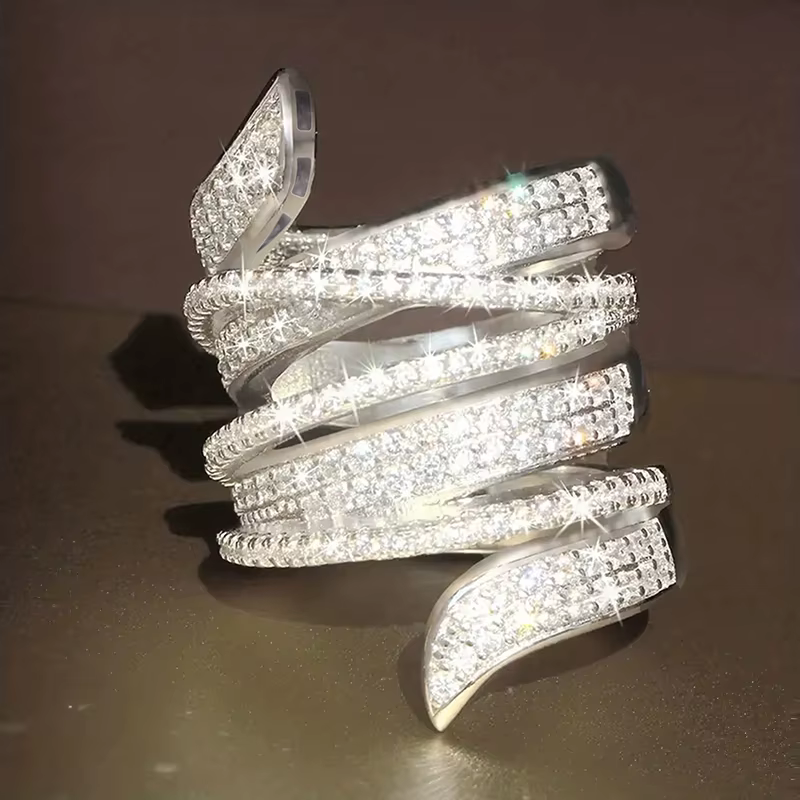 Irregular Shaped Full Cubic Zirconia Sparkling Wide Ring - Image 3