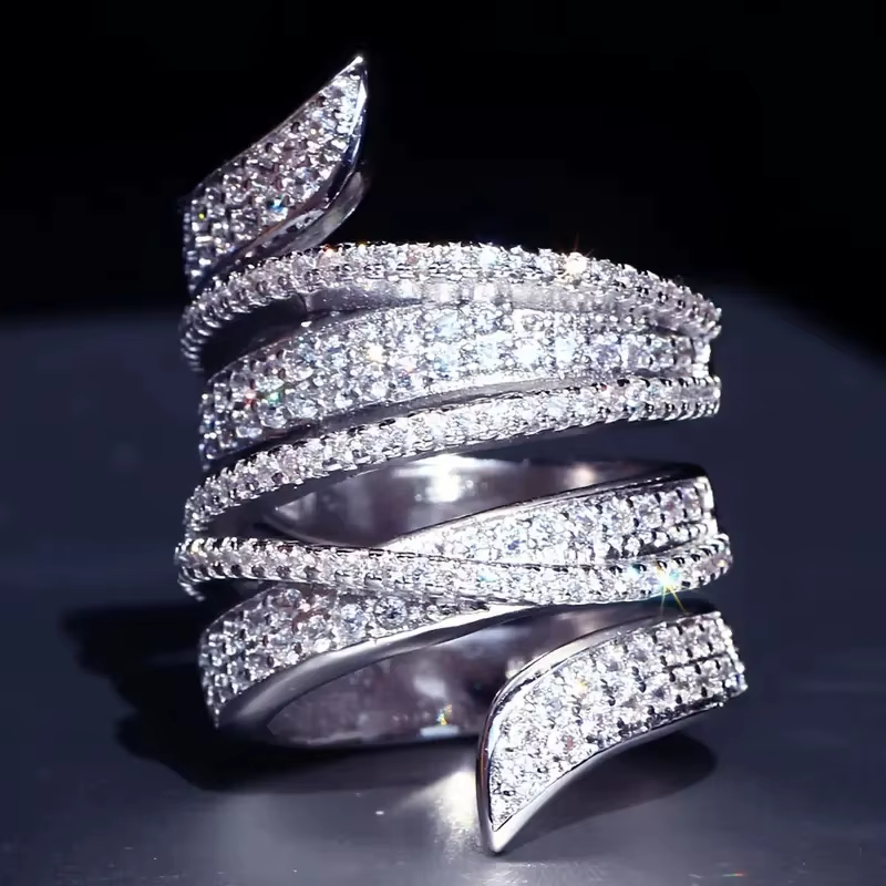 Irregular Shaped Full Cubic Zirconia Sparkling Wide Ring - Image 4
