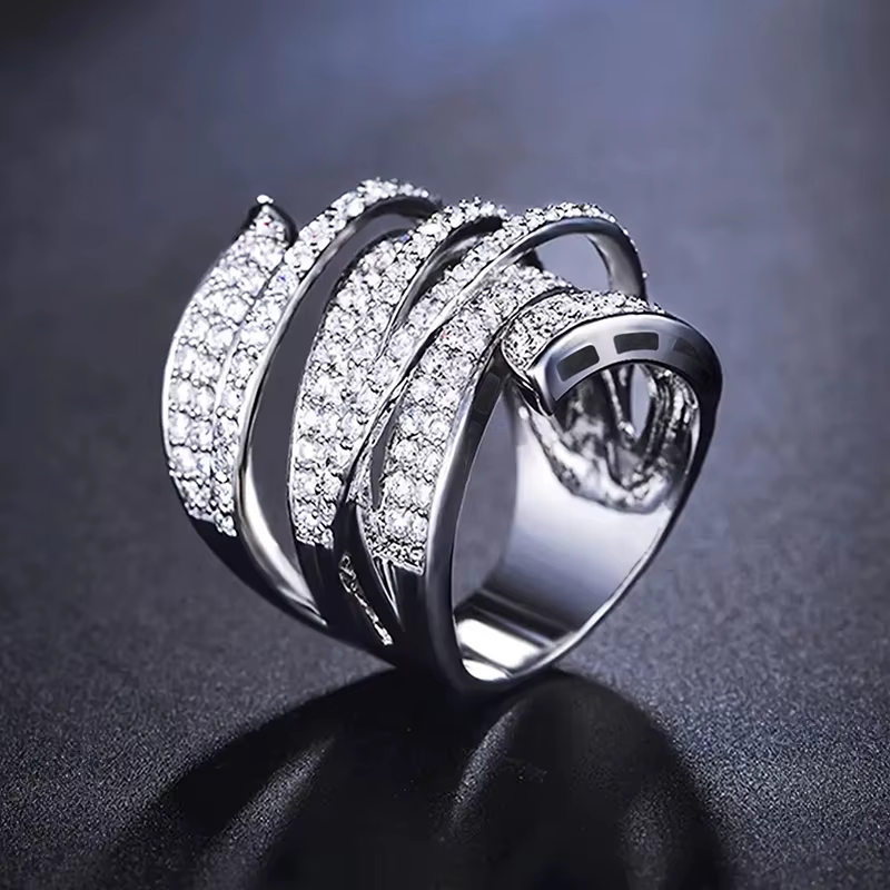 Irregular Shaped Full Cubic Zirconia Sparkling Wide Ring - Image 5