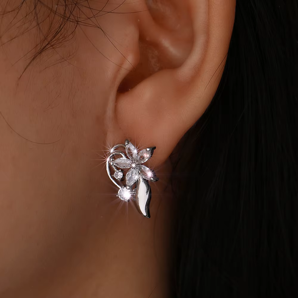 Luxury Crystal Round Vintage Wedding White Zircon Stone Earrings