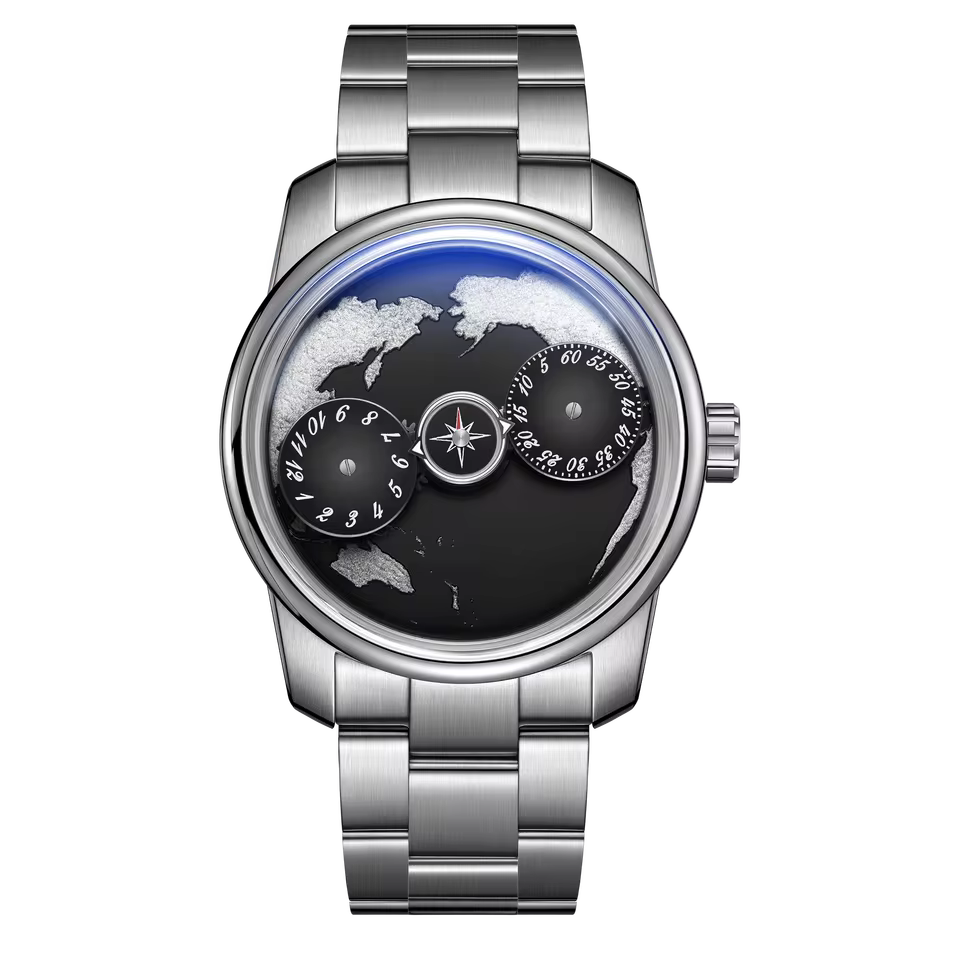 Earth Blue Dial Stainless Steel Automatic Creative Luminous Business Mens Watches - Image 2