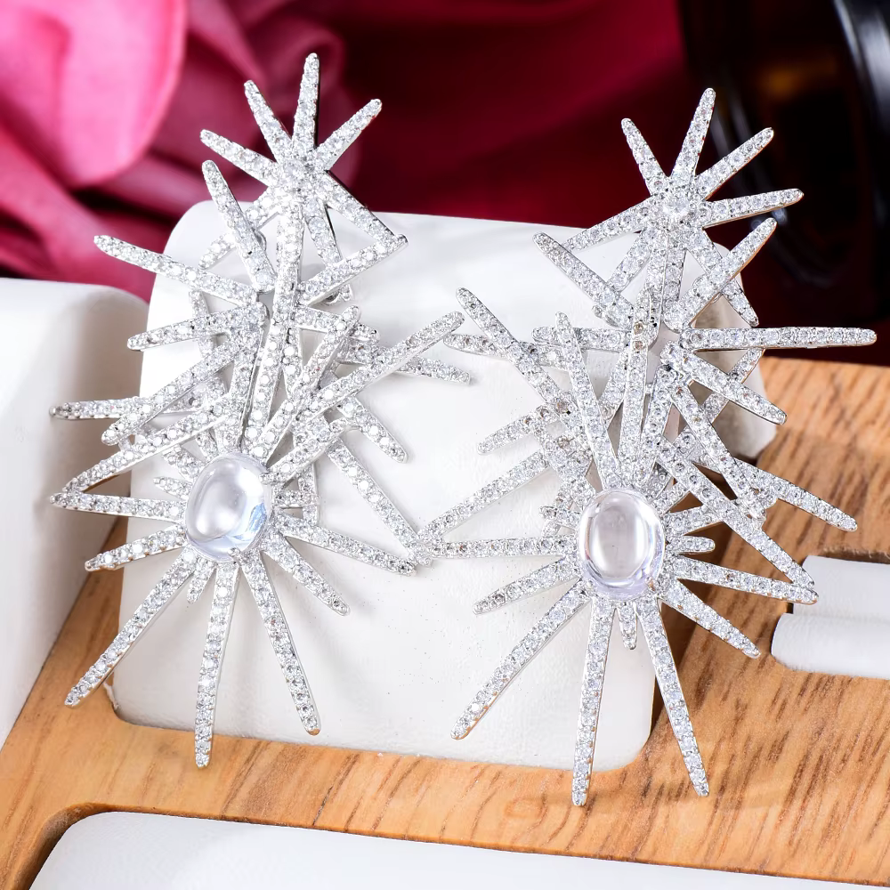 Luxury Fireworks Trendy Cubic Zirconia Shiny Charm Pendant Earrings