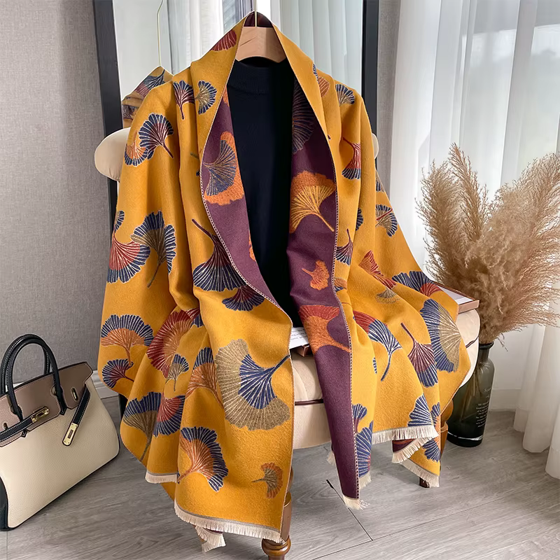 Luxury Floral Print Cashmere Warm Casual Poncho Scarf Stoles