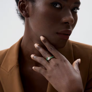 Luxury High-Grade Colorful Shiny Cubic Zirconia Stainless Steel Ring