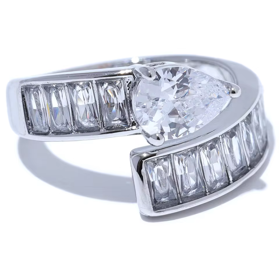 Trendy Geometric Colorful Shiny Cubic Zirconia Stainless Steel Ring