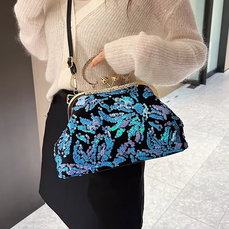 Luxury Embroidery Sequin Flowers Clip Shoulder Shell Evening Bag - Image 16